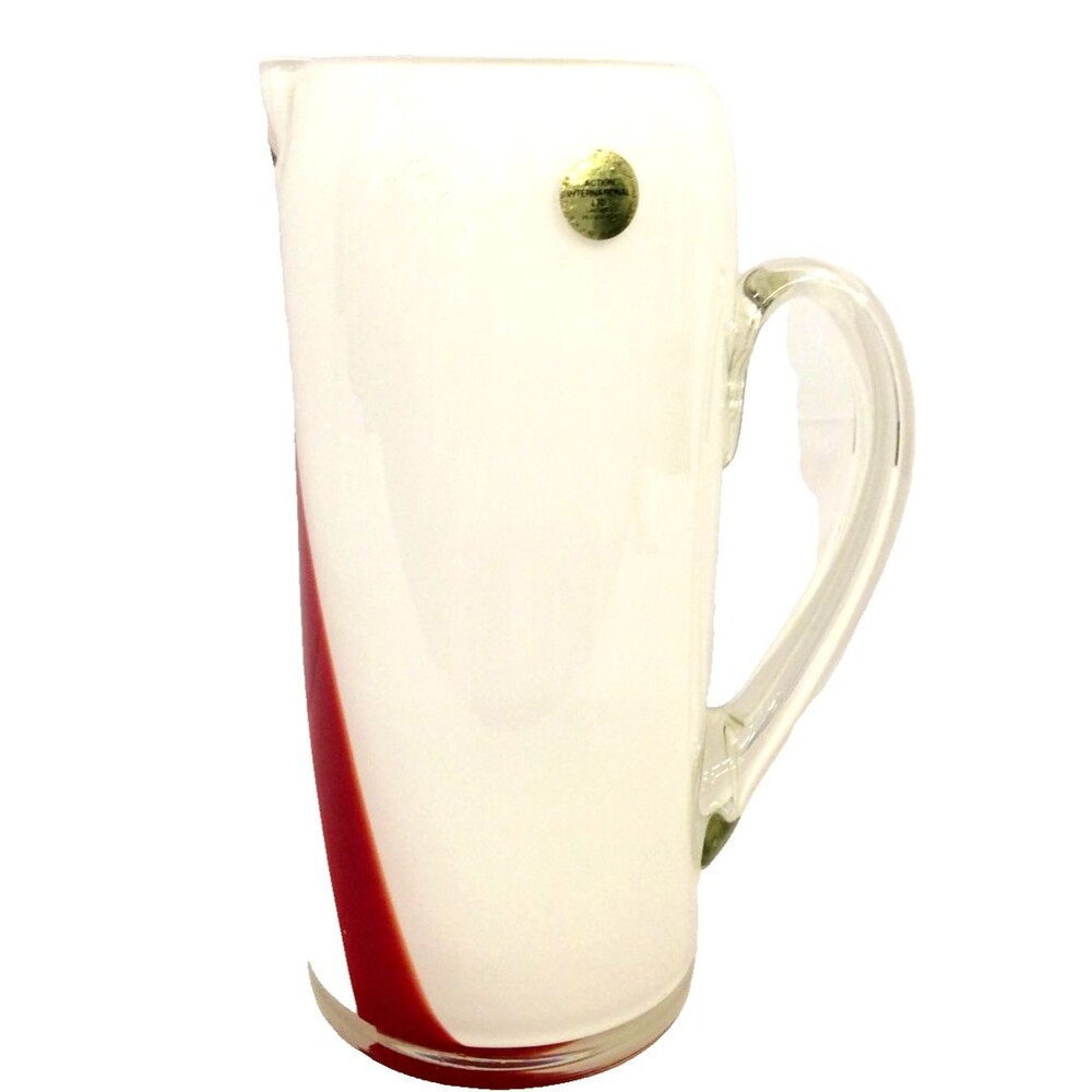 Vintage Action International Ltd. Glass Pitcher White & Red Swirl Pattern - Picture 2 of 7